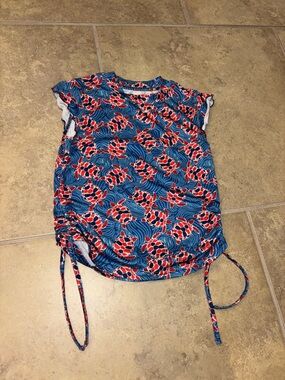 Reel Legends Blue Red Turtle Print Girls Top